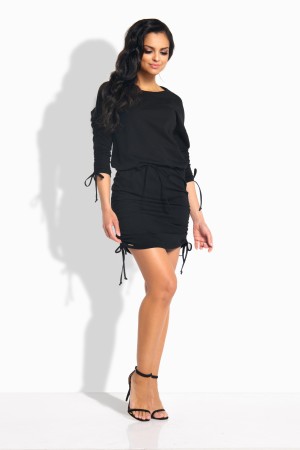 Rochie casual mini cu snururi elastice neagra