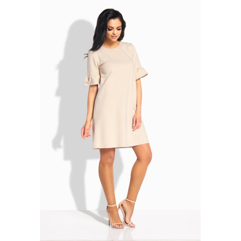 Rochie eleganta lejera cu maneci scurte evazate bej
