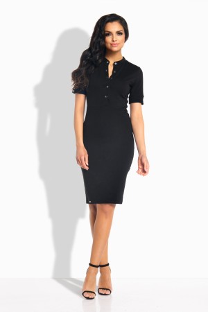 Rochie mini dreapta cu capse aurii si maneci scurte neagra