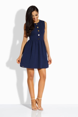 Rochie eleganta bleumarin mini cu butoni decorativi