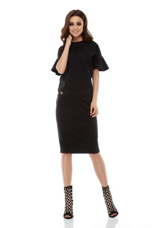 Costum de dama negru cu fusta dreapta si bluza