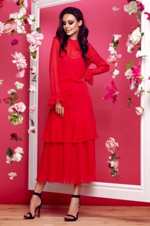 Rochie boho lunga zmeură cu volane