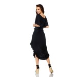 Rochie lunga neagra asimetrica cu dantela in talie Rochie lunga neagra asimetrica cu dantela in talie