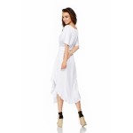 Rochie lunga alba asimetrica cu dantela in talie Rochie lunga alba asimetrica cu dantela in talie