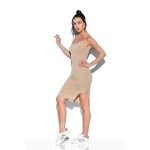 Rochie midi, mulata pe corp, cu bretele subtiri bej Rochie midi, mulata pe corp, cu bretele subtiri bej