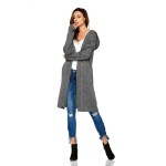Cardigan dama lung tricotat cu gluga gri-inchis Cardigan dama lung tricotat cu gluga gri-inchis