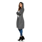 Cardigan dama lung tricotat cu gluga gri-inchis Cardigan dama lung tricotat cu gluga gri-inchis