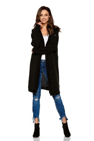 Cardigan dama lung tricotat cu gluga negru