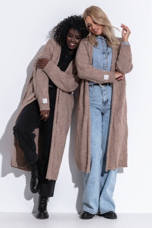 Cardigan dama lung si supradimensionat cappuccino