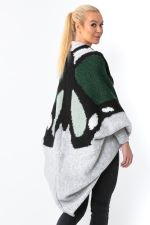 Cardigan tricotat supradimenionat tip fluture gri