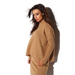 Compleu tricotat dama fusta si bluza camel