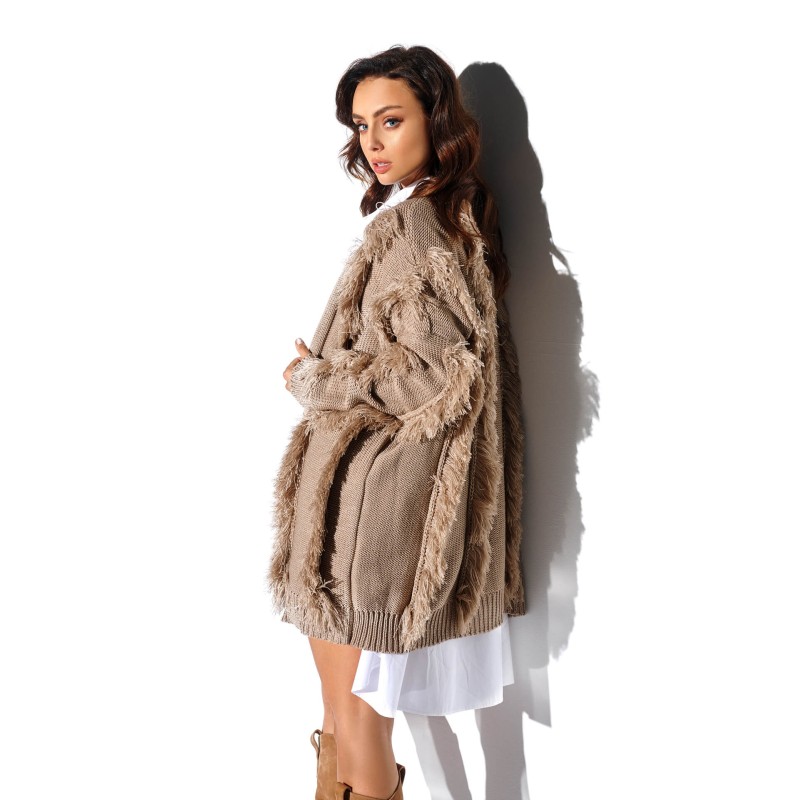 Cardigan camel cu insertii decorative Cardigan camel cu insertii decorative