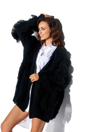 Cardigan negru cu insertii decorative