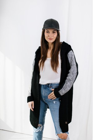 Cardigan negru sport cu maneci in doua culori