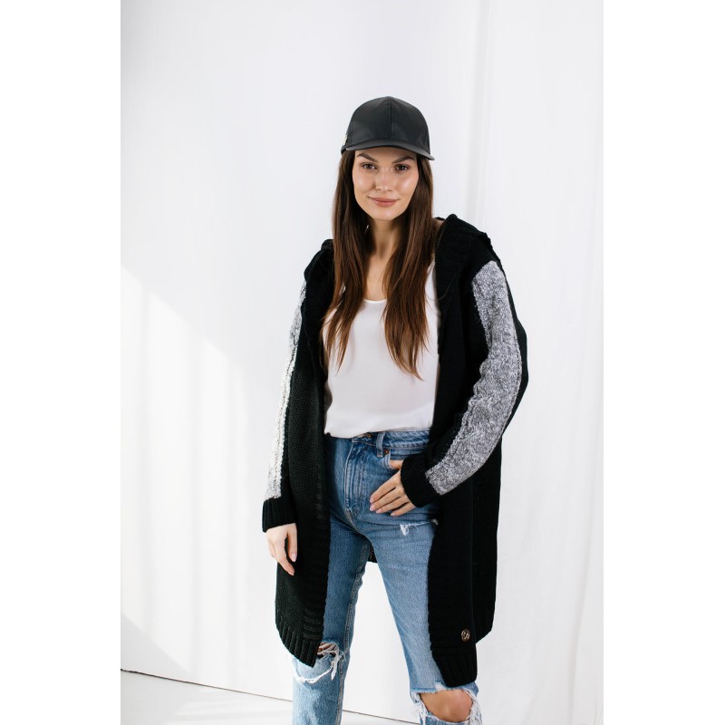 Cardigan negru sport cu maneci in doua culori