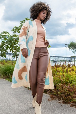 Cardigan dama colorat in trei culori bej