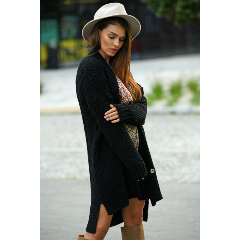 Cardigan lung asimetric lejer negru Cardigan lung asimetric lejer negru