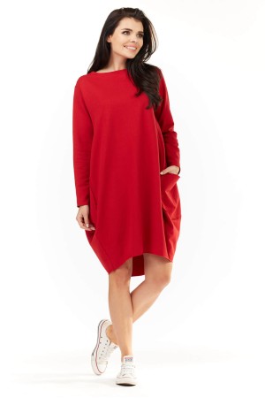 Rochie de zi cu buzunare M154 rosie 