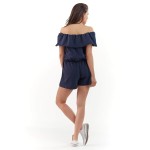Salopeta cu pantaloni scurti si volan decorativ bleumarin