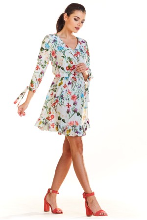 Rochie de zi cu imprimeu floral si decupaje M195-1