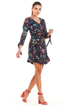 Rochie de zi cu imprimeu floral si decupaje M195-2
