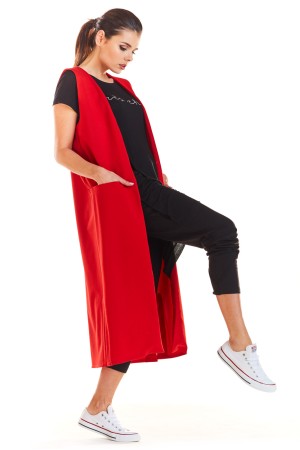 Vesta lunga dama maxi rosie cu decupaje decorative