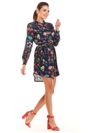 Rochie bleumarin cu imprimeu multicolor floral